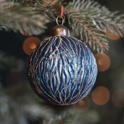 Blue Christmas Bauble With Organic Relief Lines