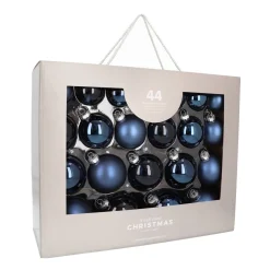 Bold Denim Blue Bauble Set 44 Pieces In A Handy Box