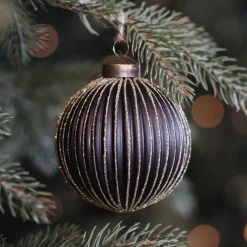 Bold Matte Black Christmas Bauble With Gold Glitters