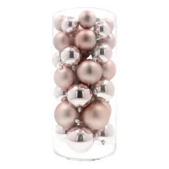 Box Of 44 Antique Pink Baubles | Shatterproof | 5-8 Cm