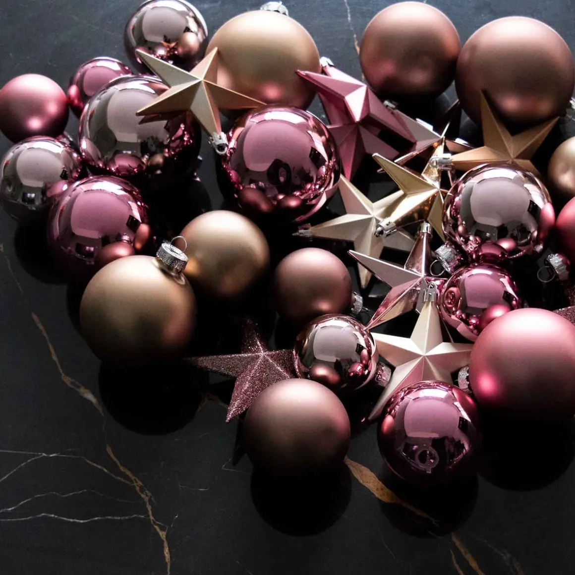 Box Of 44 Baubles Antique Pink Mix | Glass | 5-8 Cm