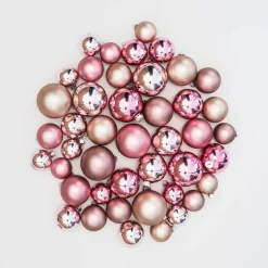 Box Of 44 Baubles Antique Pink Mix | Glass | 5-8 Cm