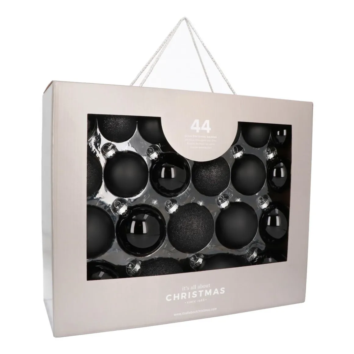 Box Of 44 Black Baubles | Glass | 5-8 Cm
