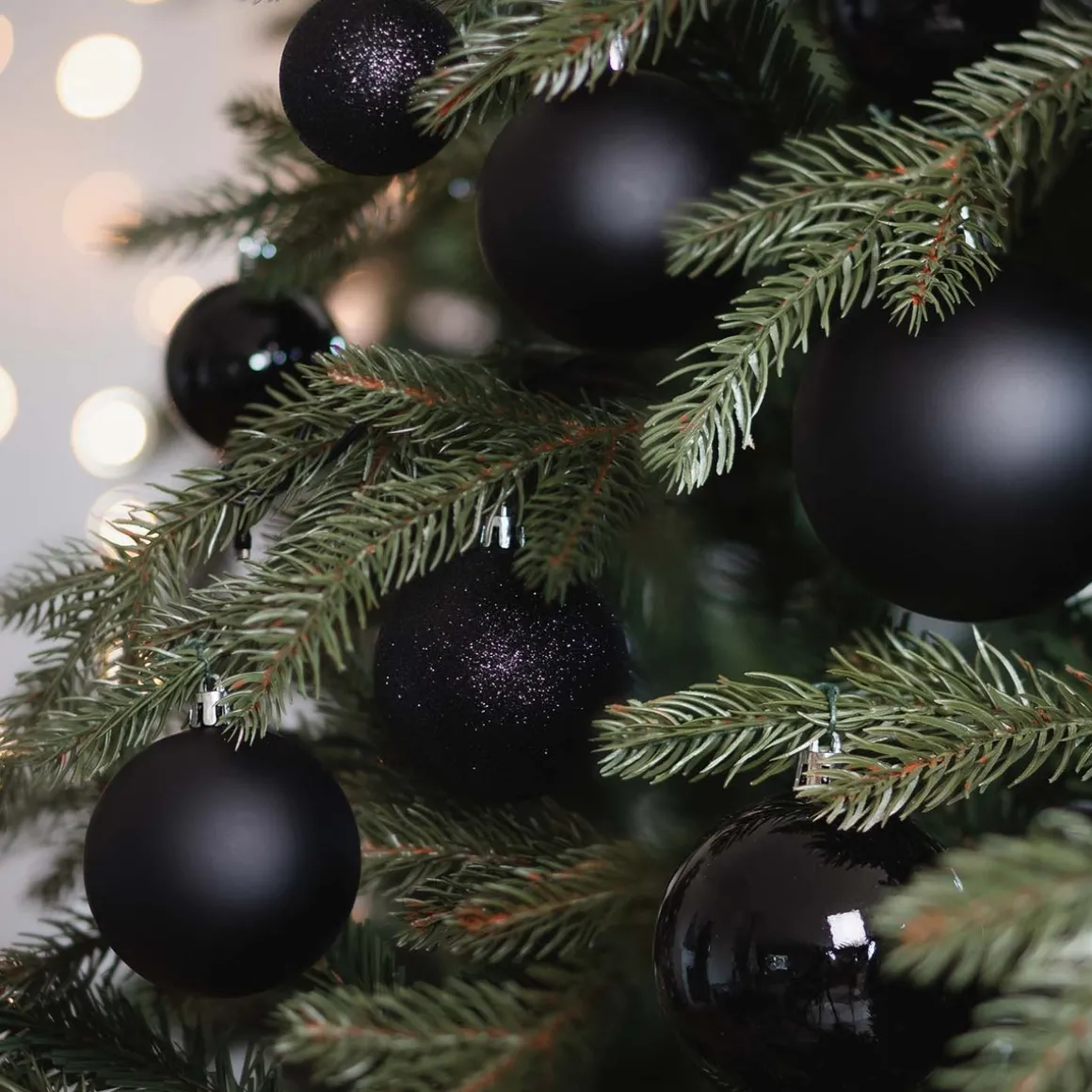 Box Of 44 Black Baubles | Shatterproof | 5-8 Cm