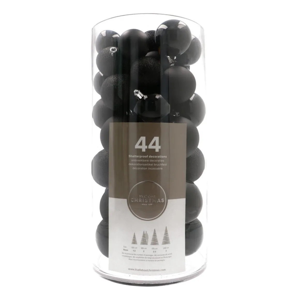 Box Of 44 Black Baubles | Shatterproof | 5-8 Cm