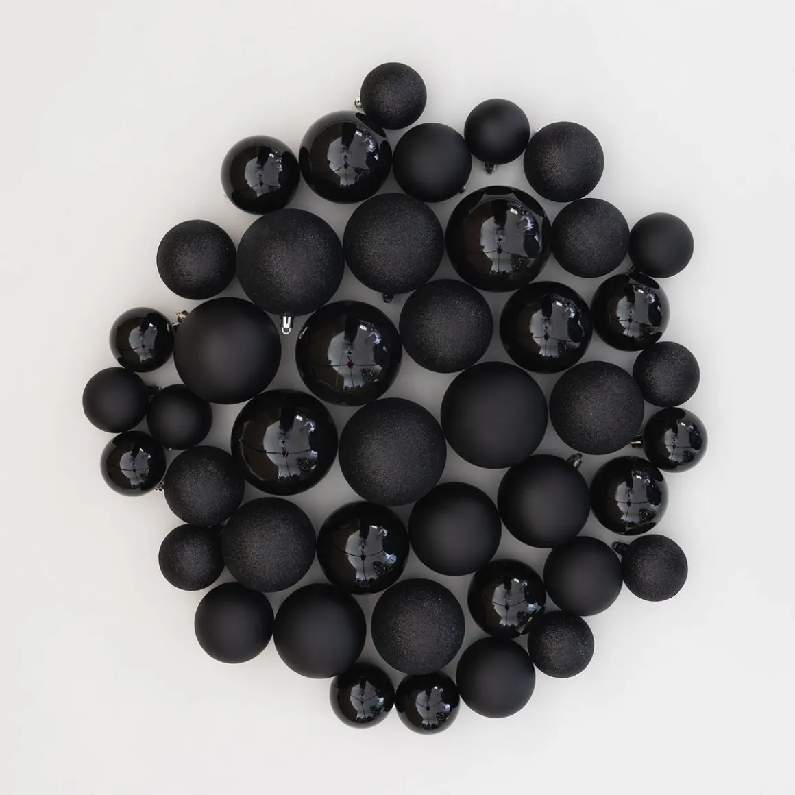Box Of 44 Black Baubles | Shatterproof | 5-8 Cm