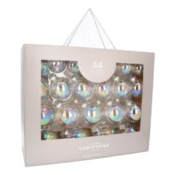 Box Of 44 Clear Iridescent Baubles | Glass | 5-8 Cm