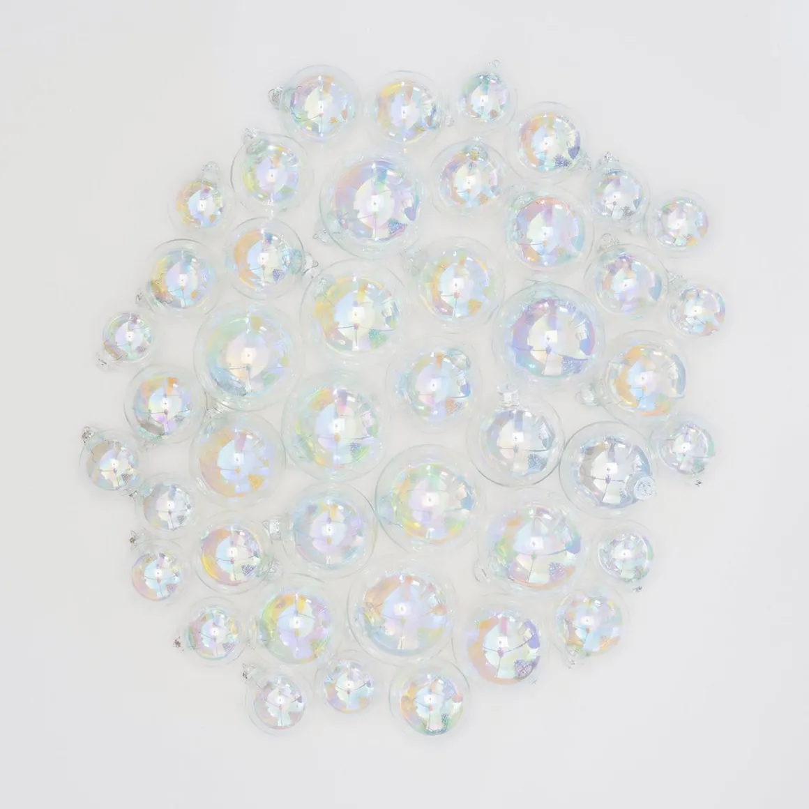 Box Of 44 Clear Iridescent Baubles | Glass | 5-8 Cm