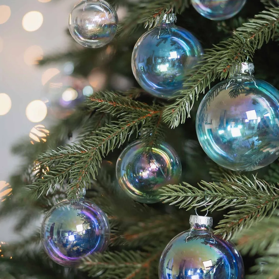 Box Of 44 Clear Iridescent Baubles | Glass | 5-8 Cm