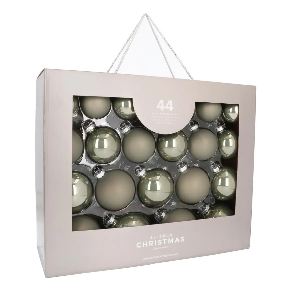 Box Of 44 Cottage Green Baubles | Glass | 5-8 Cm