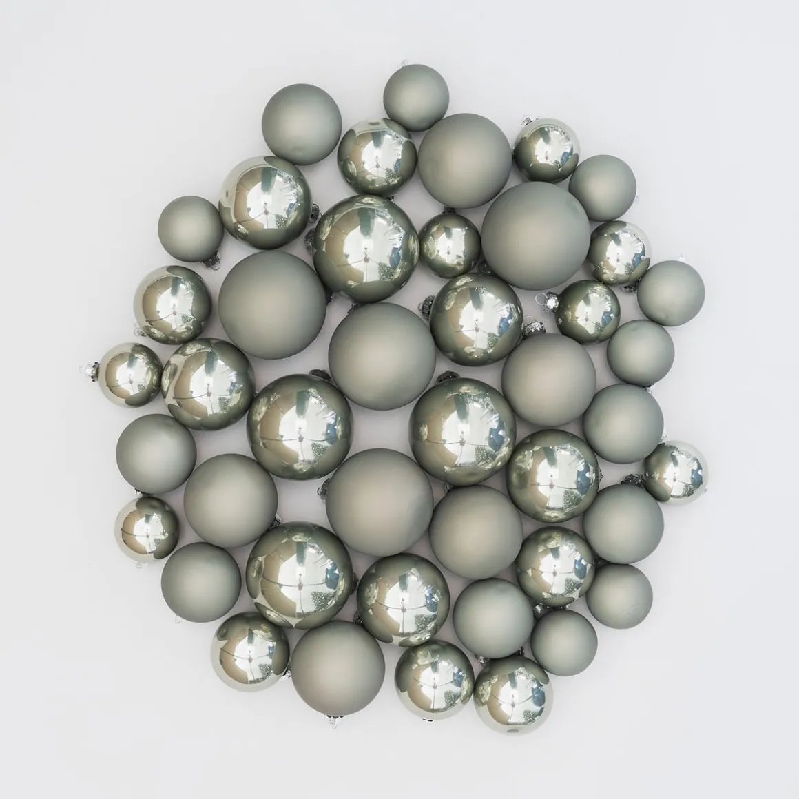 Box Of 44 Cottage Green Baubles | Glass | 5-8 Cm