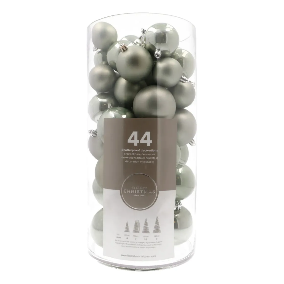 Box Of 44 Cottage Green Baubles | Shatterproof | 5-8 Cm