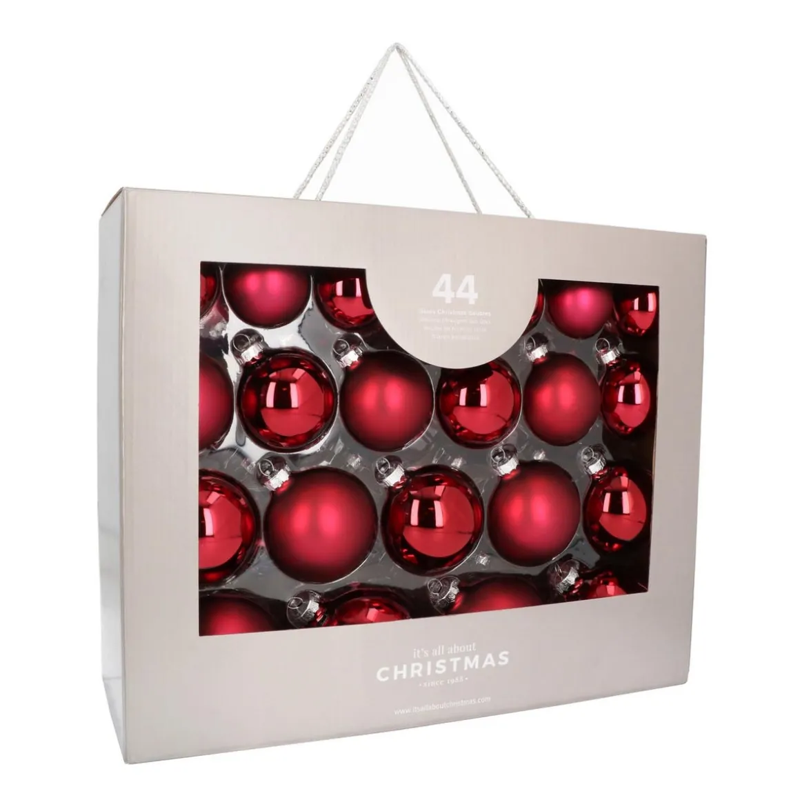 Box Of 44 Dark Red Baubles | Glass | 5-8 Cm