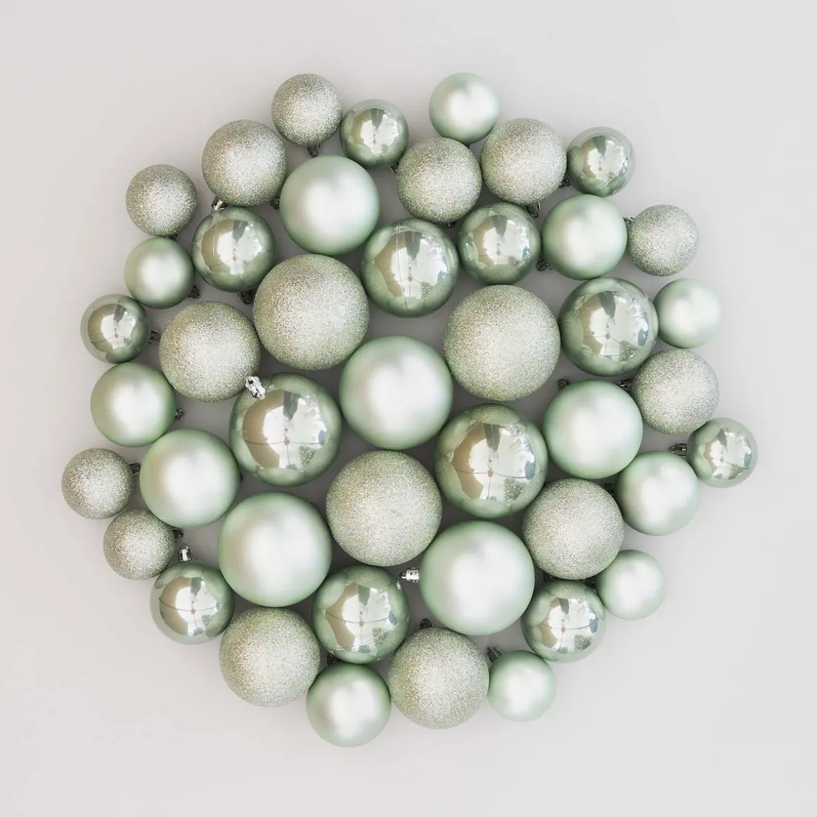 Box Of 44 Eucalyptus Green Baubles | Shatterproof | 5-8 Cm