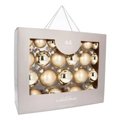 Box Of 44 Light Gold Baubles | Glass | 5-8 Cm