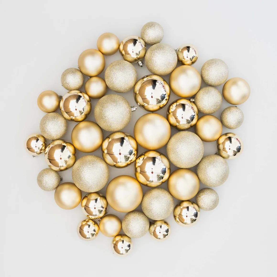 Box Of 44 Light Gold Baubles | Shatterproof | 5-8 Cm