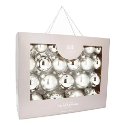 Box Of 44 Silver Baubles | Glass | 5-8 Cm