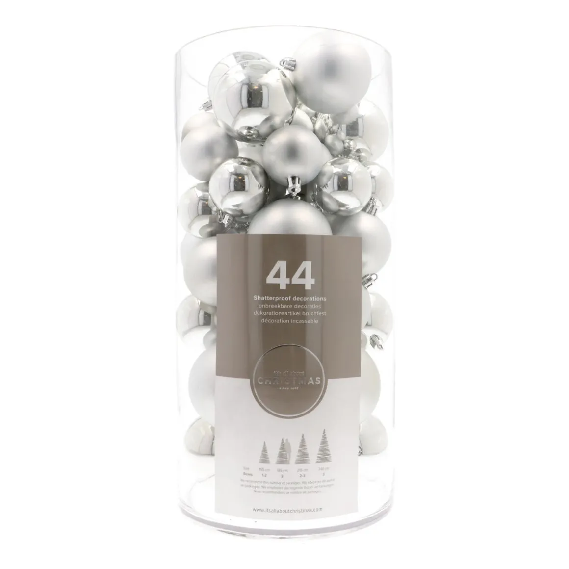 Box Of 44 Silver Baubles | Shatterproof | 5-8 Cm