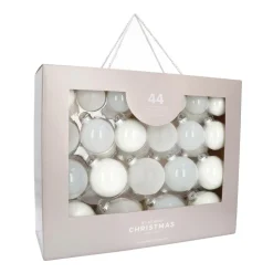 Box Of 44 White Baubles | Glass | 5-8 Cm