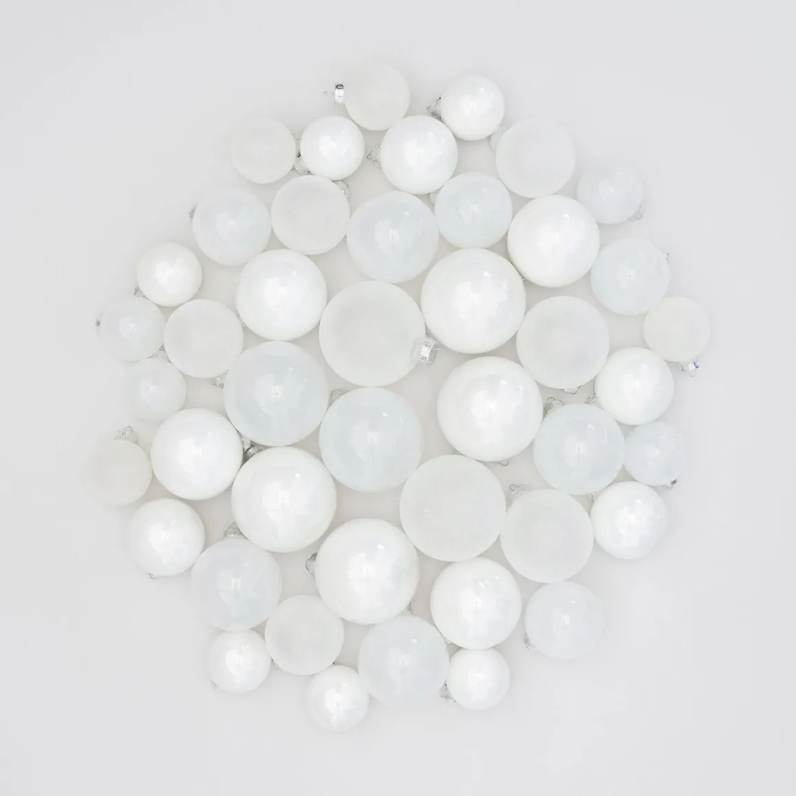 Box Of 44 White Baubles | Glass | 5-8 Cm
