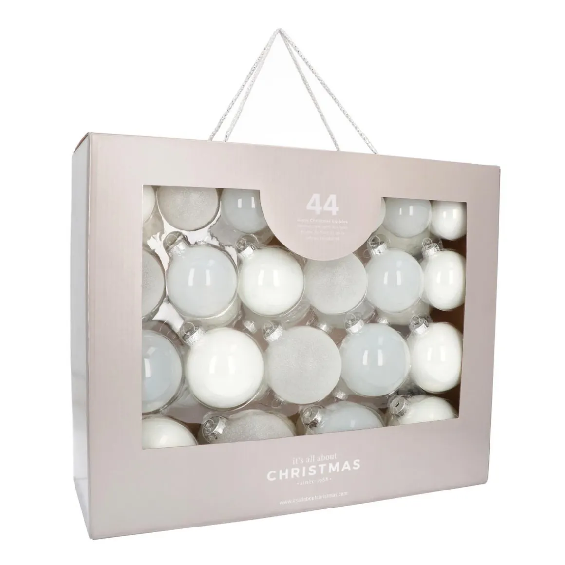 Box Of 44 White Baubles | Glass | 5-8 Cm