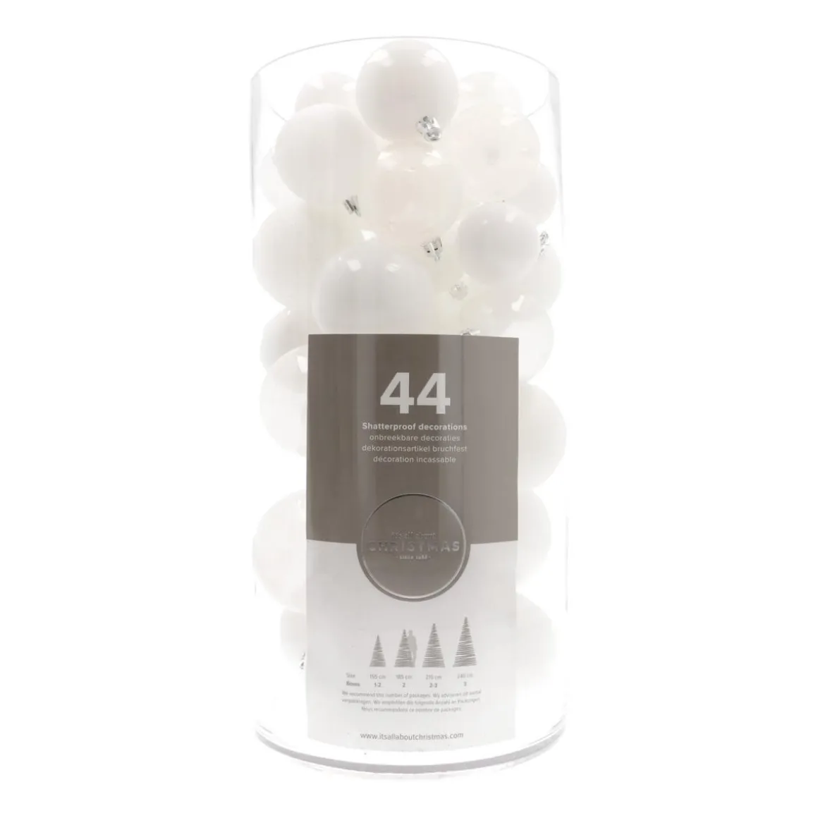 Box Of 44 White Baubles | Shatterproof | 5-8 Cm