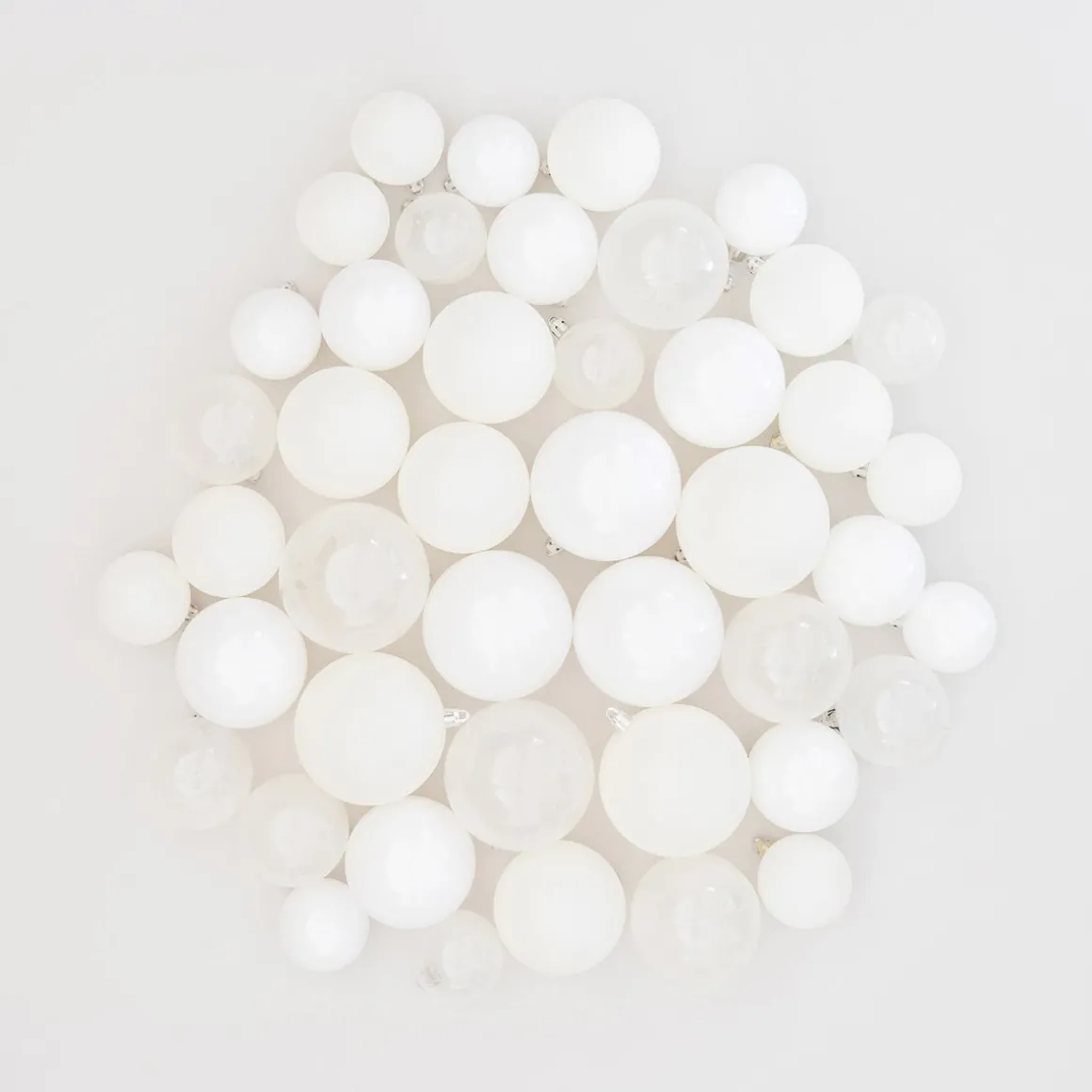 Box Of 44 White Baubles | Shatterproof | 5-8 Cm