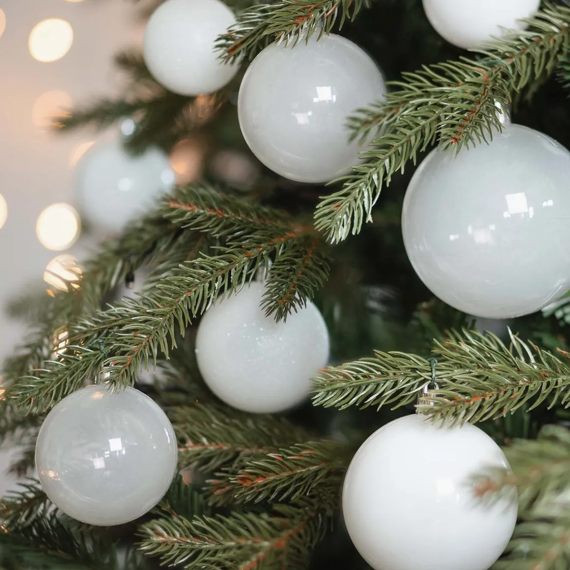 Box Of 44 White Baubles | Shatterproof | 5-8 Cm