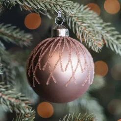 Brown Christmas Bauble With Dewdrop Stripes