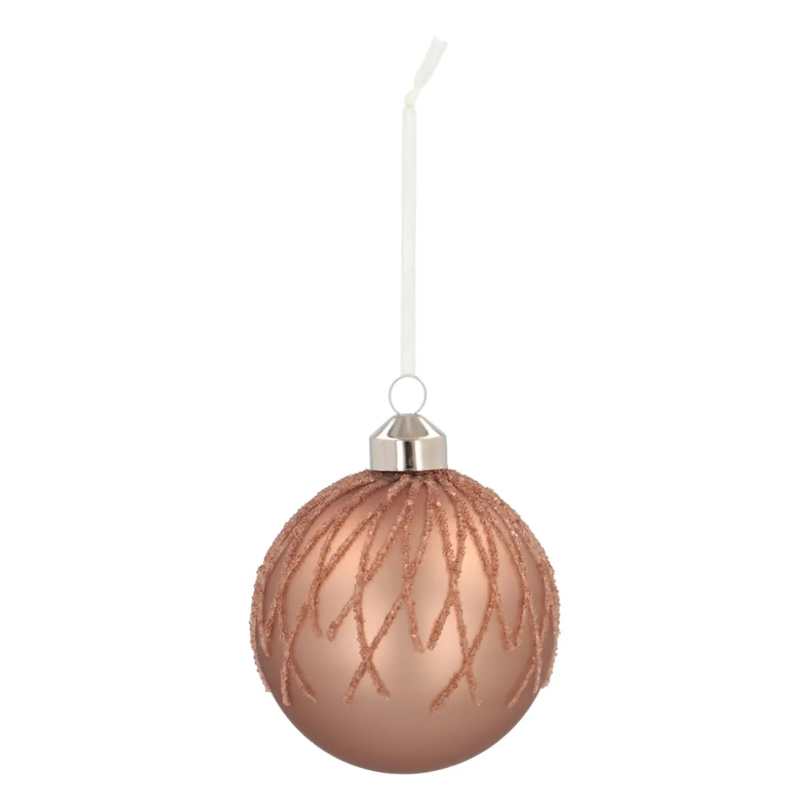 Brown Christmas Bauble With Dewdrop Stripes