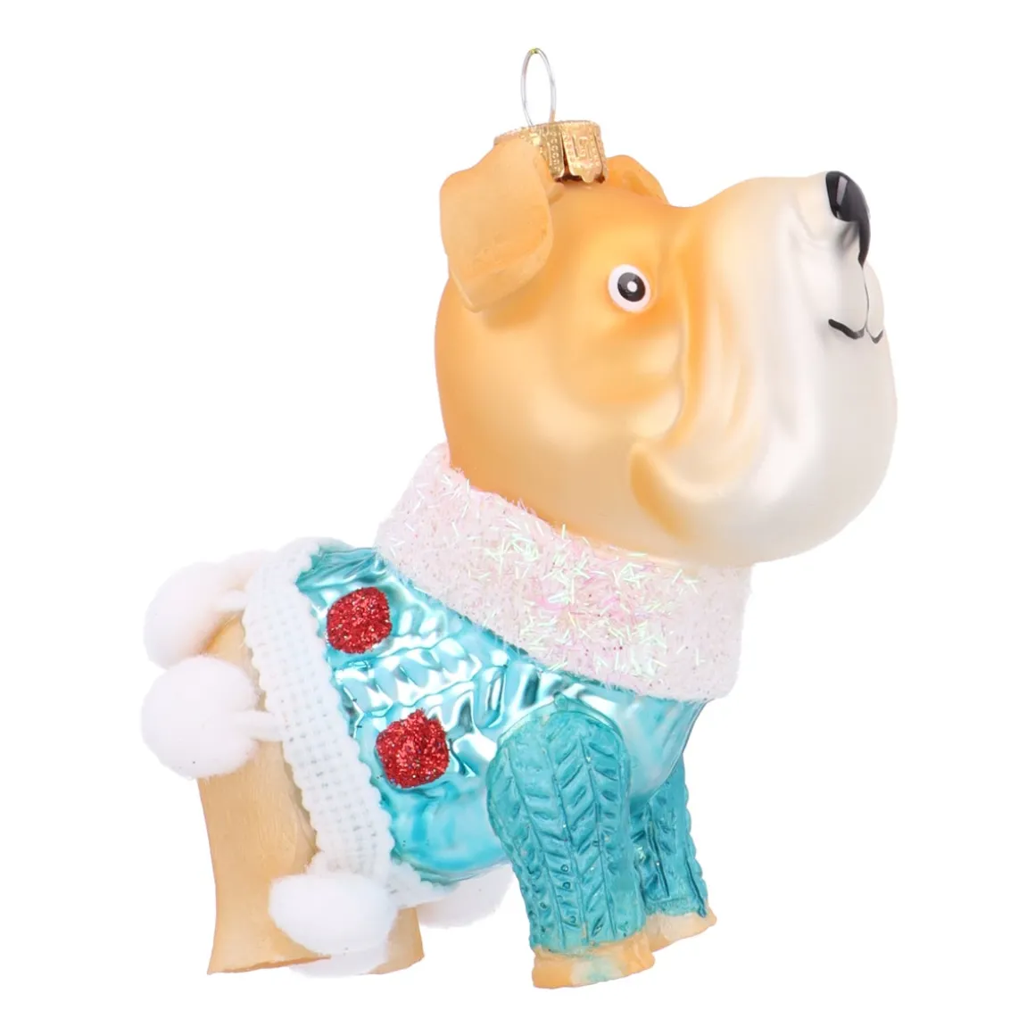 Bulldog Ornament With Blue Winter Sweater