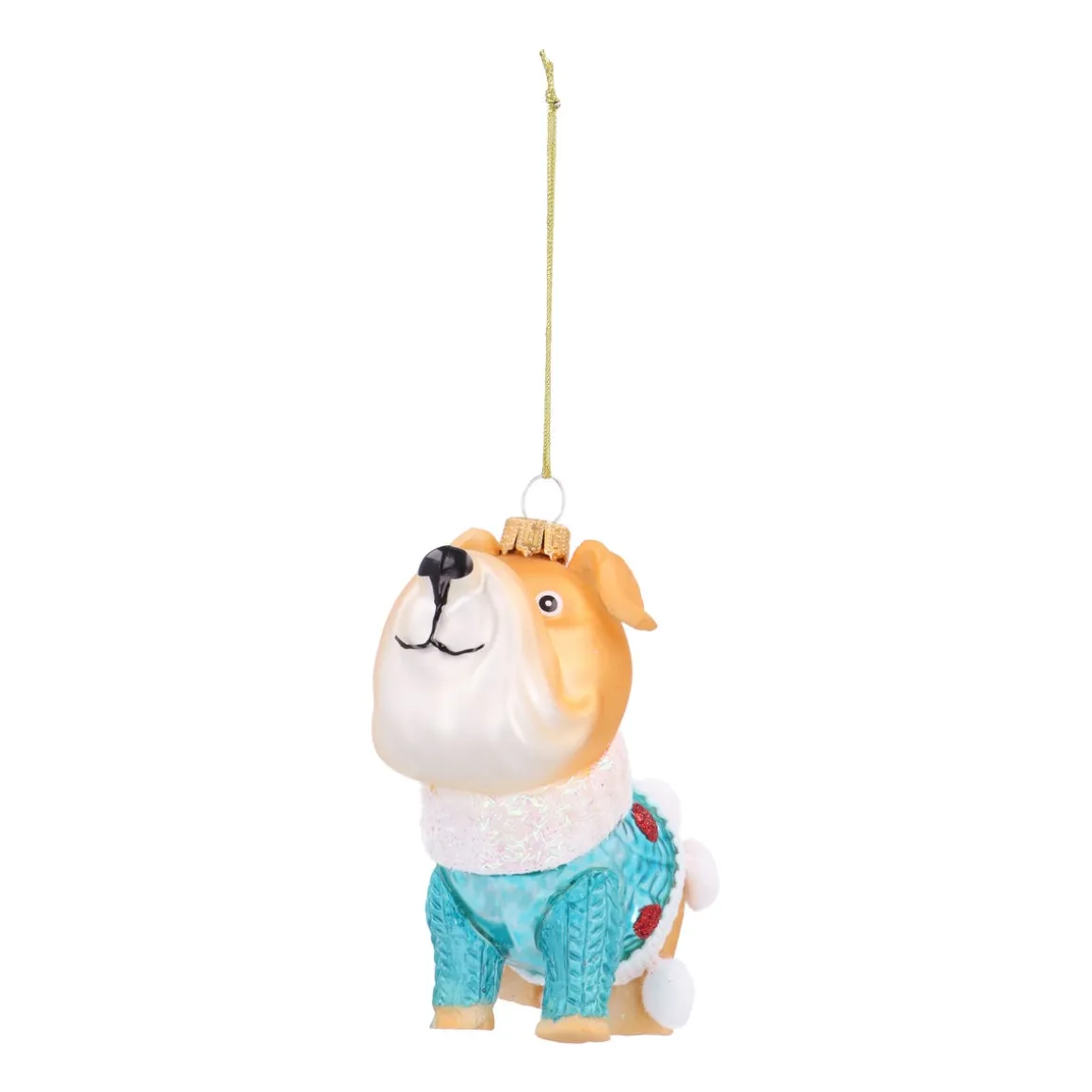 Bulldog Ornament With Blue Winter Sweater