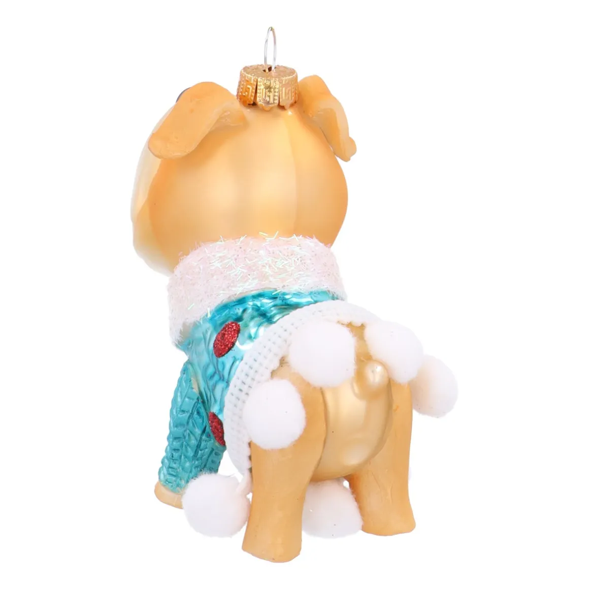 Bulldog Ornament With Blue Winter Sweater