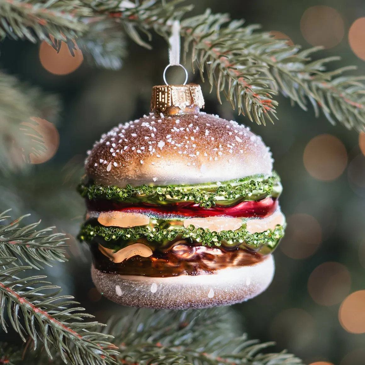 Burger Glass Hanging Figurine 9cm Gold