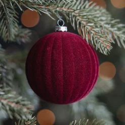 Burgundy Red Velvet Christmas Bauble With Relief