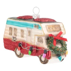 Camper Van Ornament, Glass, Red, 11cm/4.5in