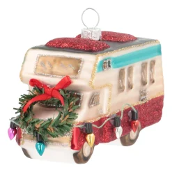 Camper Van Ornament, Glass, Red, 11cm/4.5in