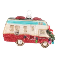Camper Van Ornament, Glass, Red, 11cm/4.5in
