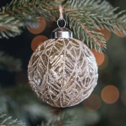 Champagne Christmas Bauble With Leaf Vein Relief