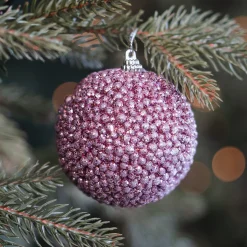 Christmas Bauble With Beads 8 Cm Pink