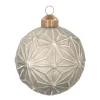Christmas Bauble With Embossed Decoration | Glass | Cottage Green | 8 Cm