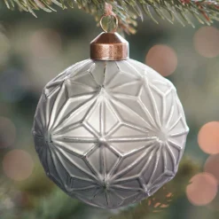 Christmas Bauble With Embossed Decoration | Glass | Cottage Green | 8 Cm