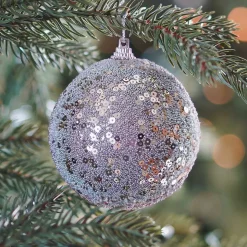 Christmas Bauble With Sequins 8cm Champagne