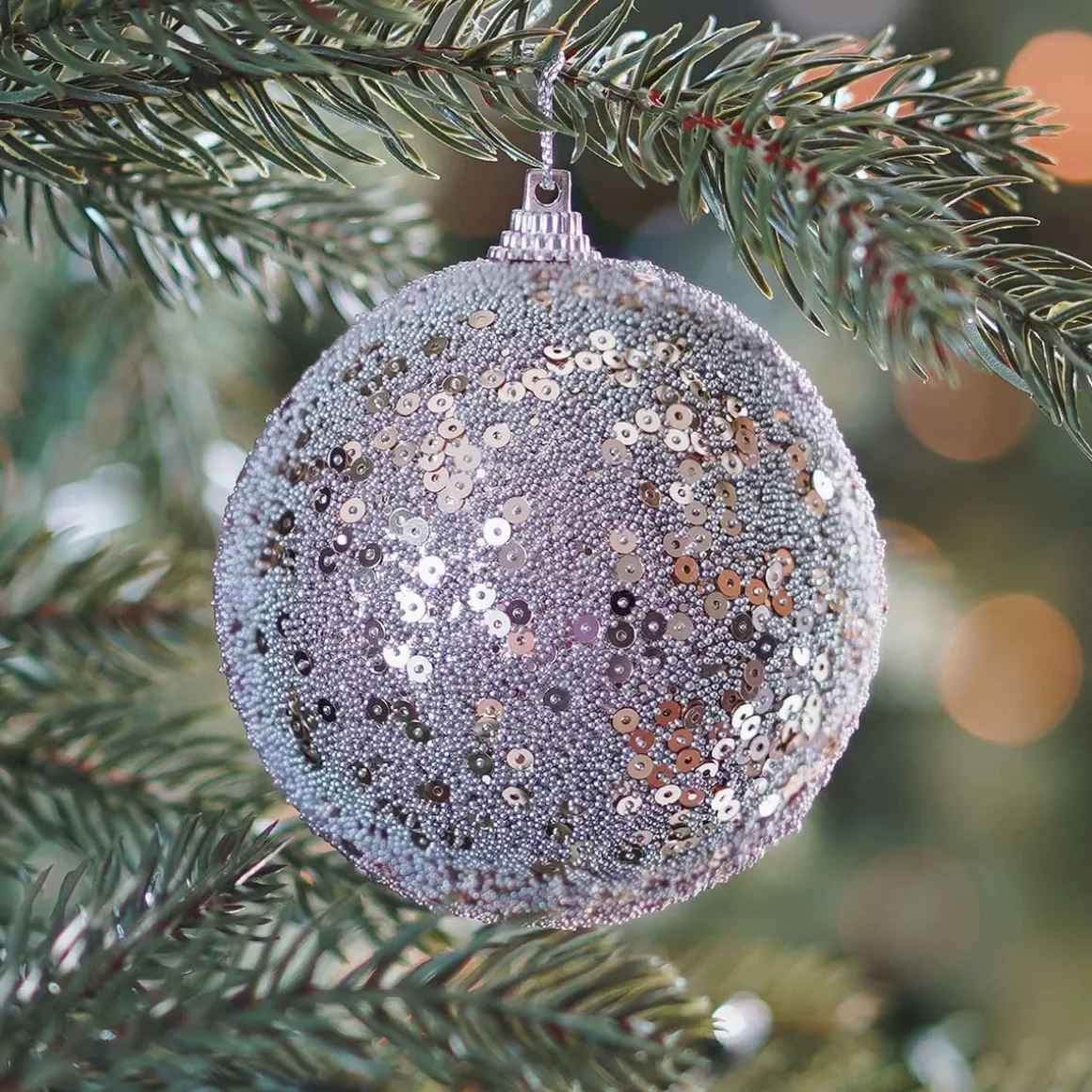 Christmas Bauble With Sequins 8cm Champagne