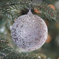 Christmas Bauble With Sequins 8cm Champagne