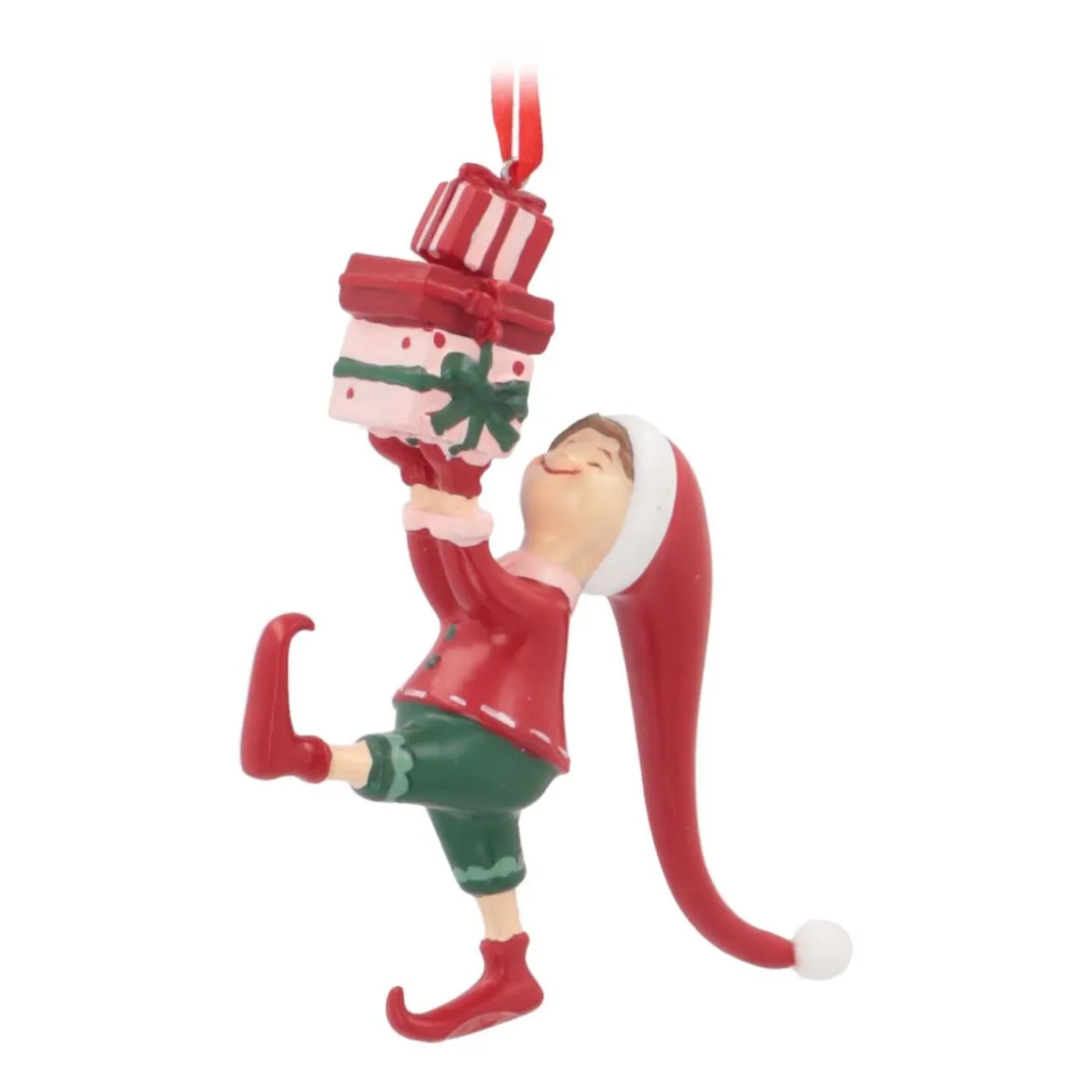 Christmas Elf With Gifts Hanger | Polyresin | 13cm