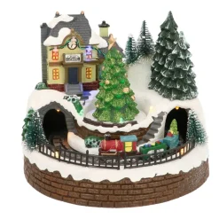 Christmas Figurine Small Train Station 20cm, Music & LED