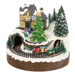 Christmas Figurine Small Train Station 20cm, Music & LED