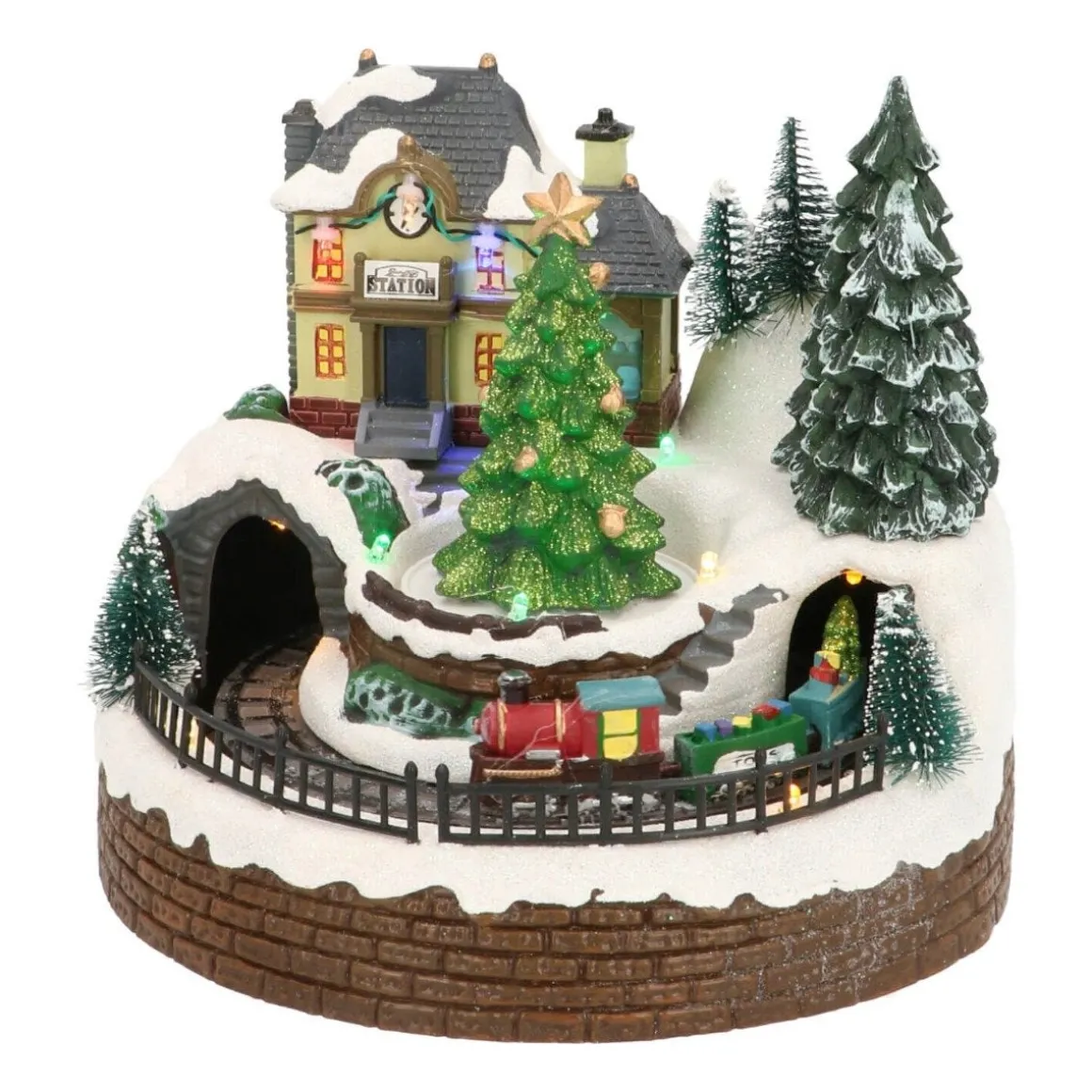 Christmas Figurine Small Train Station 20cm, Music & LED