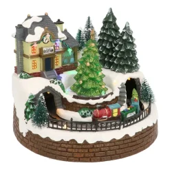 Christmas Figurine Small Train Station 20cm, Music & LED